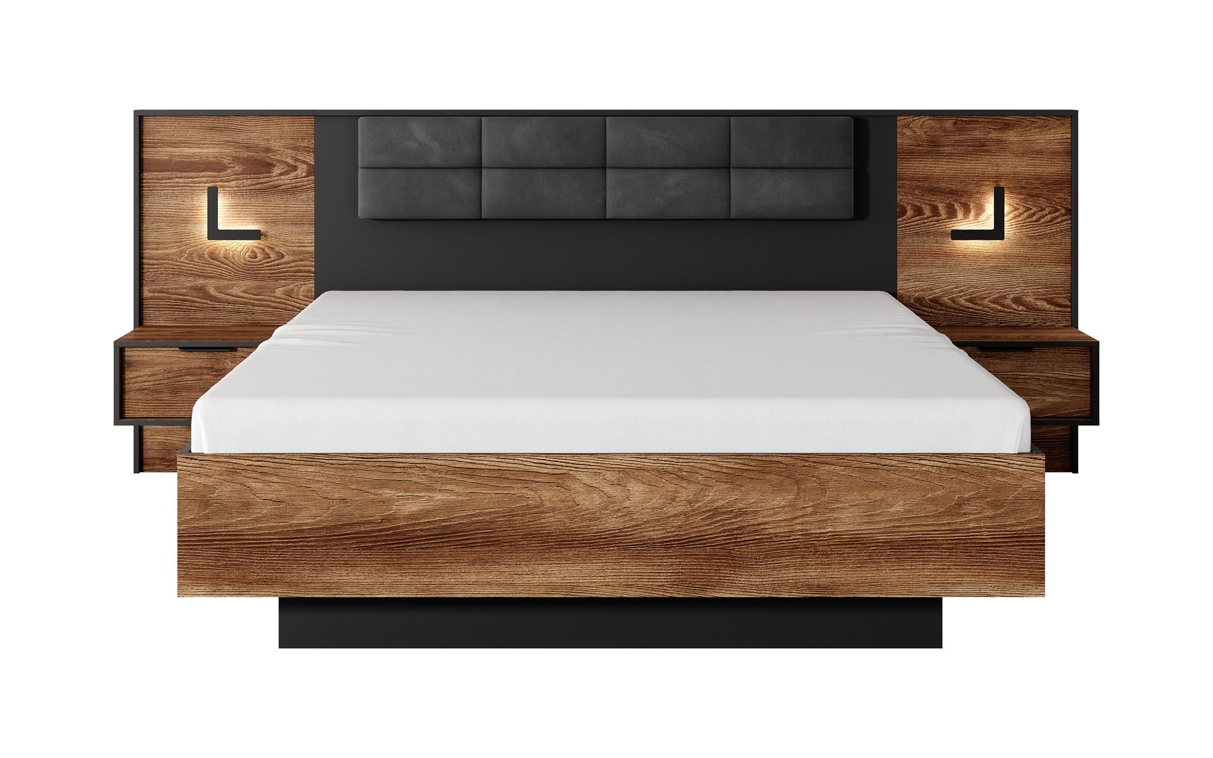 Κρεβάτι  Samira για στρώμα 160/200 + 2 κομοδίνα + LED, καστανιά + ανθρακί  2